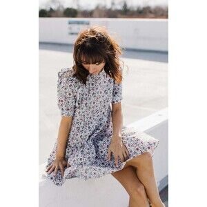 THE KORNER Floral Mini Dress Small Multicolor Gardencore Ruffle Boho Chic Casual